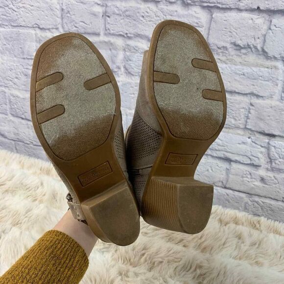 Fergalicious Augustine Tan Performated Peep Toe Booties Size 8 - Picture 6 of 8